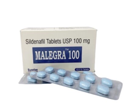 box of Malegra 100 mg with tablets blue colour