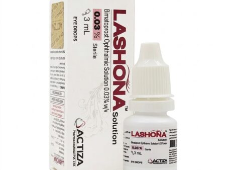 Lashona Bimatoprost 0.03% solution box and dropper bottle, used for cosmetic eye lashes care and growth in Australia.