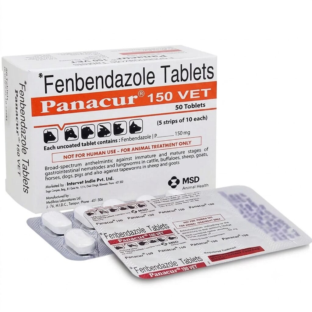Box of Panacur 150 VET Fenbendazole tablets, a veterinary anthelmintic agent often discussed alongside alternative anti-parasitic options in Australia.