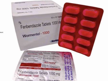 Front view of Wormentel 1000mg tablets by Kachhela Medex, showing genuine packaging and high-dose Fenbendazole labels for broad-spectrum parasite control in Australia.
