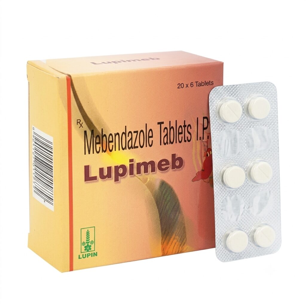 Lupimeb Mebendazole box and blister pack, an anti-parasitic treatment often reviewed alongside alternative options like Ivermectin in Australia.