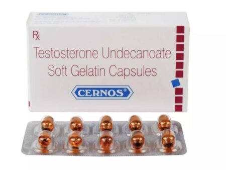 Authentic pack of Cernos 40mg Soft Gelatin Capsules, the premium needle-free oral testosterone replacement therapy solution.